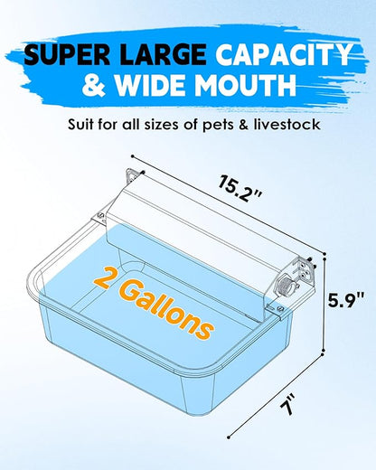 PETIMI Automatic Dog Water Dispenser, 2 Gallons 304 Stainless Steel Dog Water Bowl for Indoor/Outdoor, Large Water Bowl for Pets & Livestock, Anti Tip, Wide Mouth, Water Auto Fill, Fit GHT 3/4" Faucet