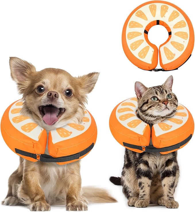 MIDOG Soft Inflatable Dog Cone, Donut E-Collar Alternative for After Surgery, Prevents Licking, Allowing Normal Eating & Vision, Comfortable Recovery Collar for Small Medium Large Dogs&Cats, Orange-XS