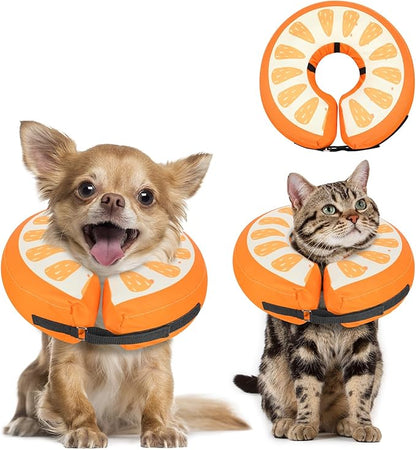 MIDOG Soft Inflatable Dog Cone, Donut E-Collar Alternative for After Surgery, Prevents Licking, Allowing Normal Eating & Vision, Comfortable Recovery Collar for Small Medium Large Dogs&Cats, Orange-XS