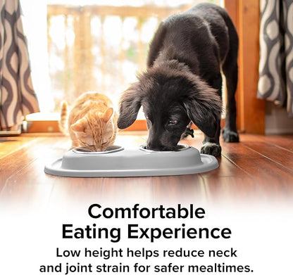 WeatherTech Double Low Pet Feeding System - Compact and Portable Dog/Cat Food and Water Station - 32 oz (4 Cups) Tan (DL3203TN)