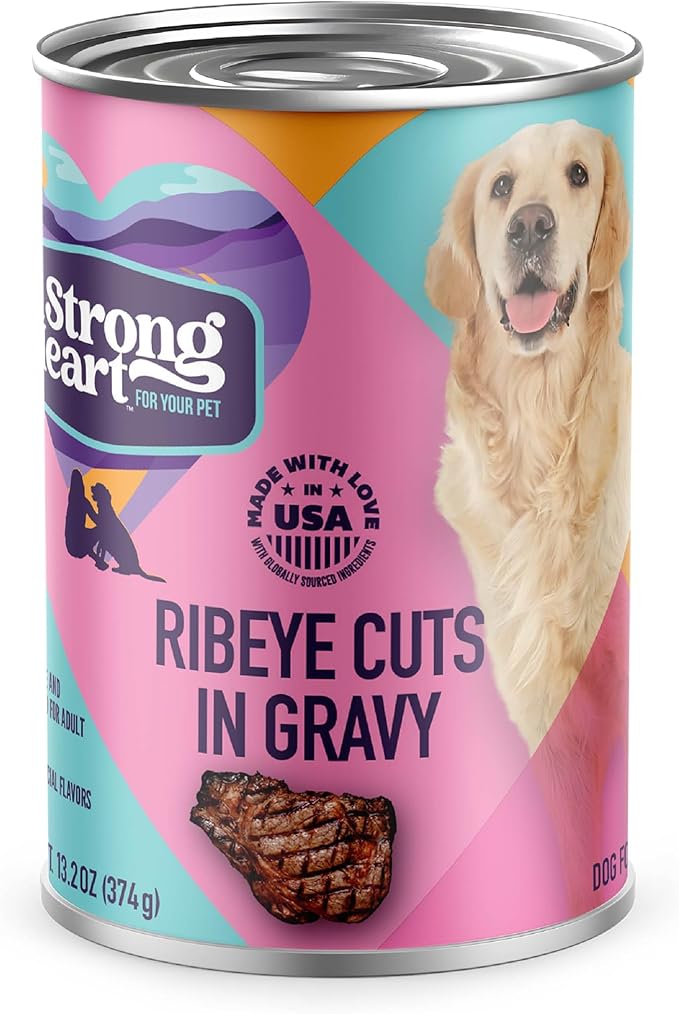 A Strong Heart Wet Dog Food, Ribeye Cuts in Gravy, Made with Real Beef, Made in The USA, 13.2 oz Can (Pack of 12)