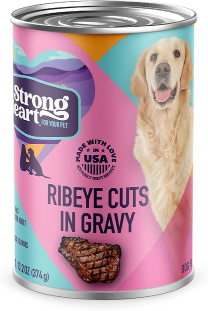 A Strong Heart Wet Dog Food, Ribeye Cuts in Gravy, Made with Real Beef, Made in The USA, 13.2 oz Can (Pack of 12)