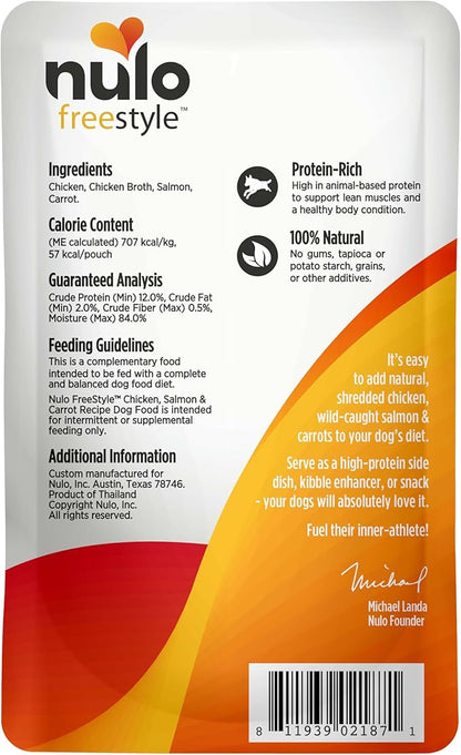 Nulo Freestyle Chicken, Salmon, & Carrot in Broth Real Meat Dog Food Topper, 2.8 Ounce (Pack of 24)