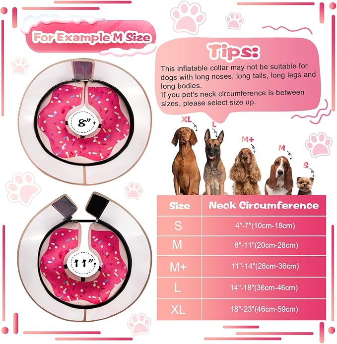 CNEO Inflatable Dog Cone Collar with Detachable Enhanced Anti-Licking Shield, Soft Neck Donut Collar for Dogs After Surgery, Adjustable Dog Cone Alternative for Large Medium Small Dogs & Cats