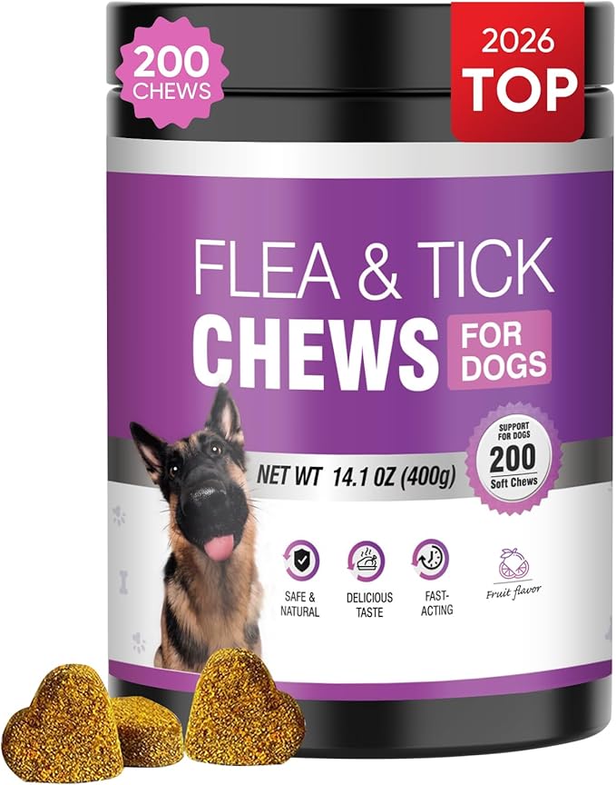 Dog Flea and Tick Treatment Chewable 200 Treatment Chews Natural Soft Chew Fleas Ticks Treatment Dog Oral Chewables Support Supplement Pest Defense Breeds and Ages Dogs Chicken Flavor