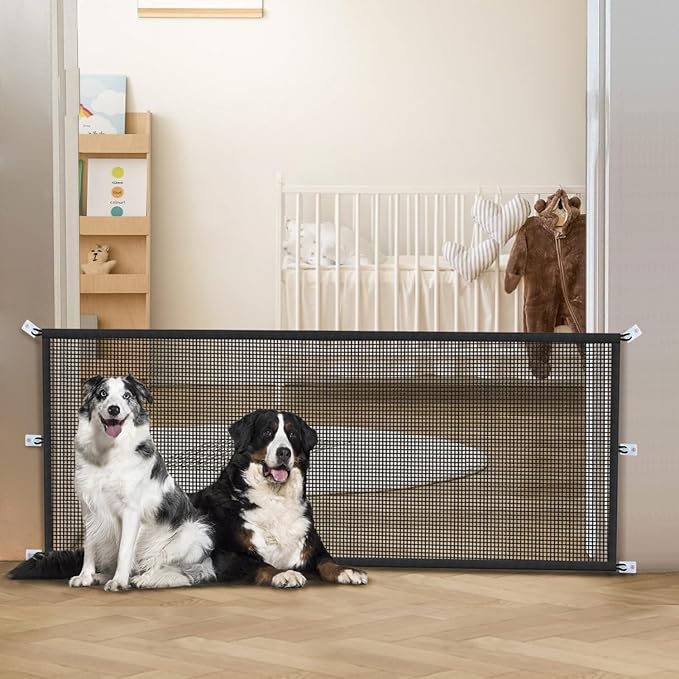Dog Gate Indoor Pet Gates for Stairs: Dogs Screen Mesh Gate for The House Magic Gate for Kitchen Doorways Hallway Stairways Porch Yard 30 inch Tall, 55 inch Wide Fits 48''–52'' Openings