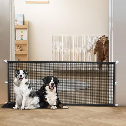 Dog Gate Indoor Pet Gates for Stairs: Dogs Screen Mesh Gate for The House Magic Gate for Kitchen Doorways Hallway Stairways Porch Yard 30 inch Tall, 55 inch Wide Fits 48''–52'' Openings
