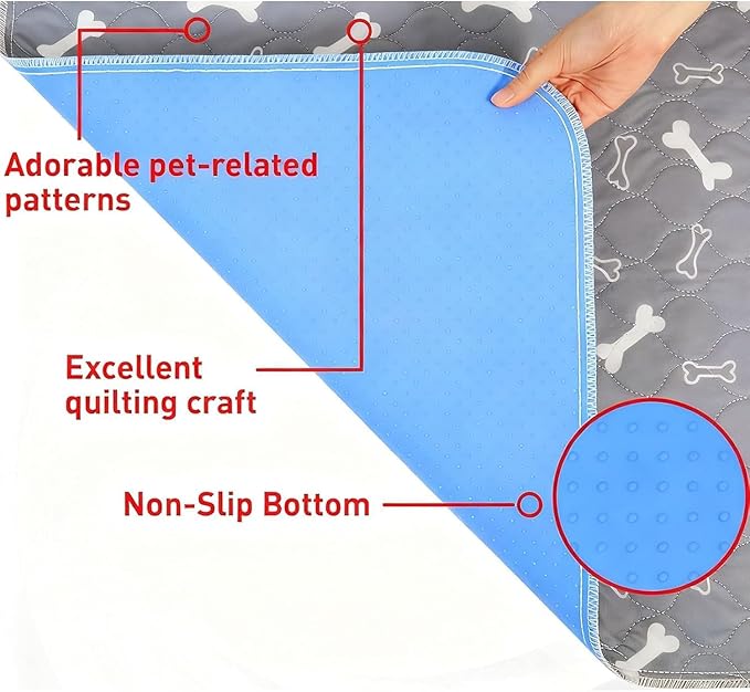 Pet Pee Pad,Pee Pads for Dogs with Pheromones,Washable Reusable Puppy Training Pads with 4-Layer Leak Protection,Easy to Clean,Odor Control, and Non-Slip Base (Grey)