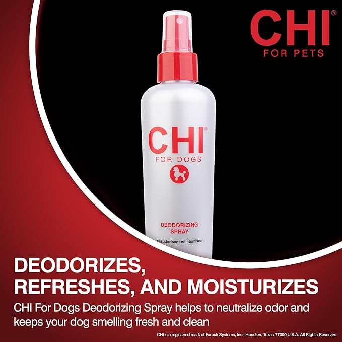 CHI for Dogs Deodorizing Spray for Dogs and Puppies, Dog Grooming Spray to Help Refresh Coats and Reduce Odors Between Baths While Moisturizing Fur, Unscented, 8 Fl Oz