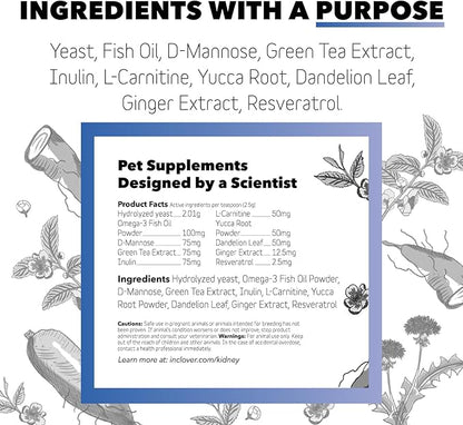 InClover Kidney – Bladder and Urinary Health Supplement for Dogs & Cats - with Resveratrol (Found in Cranberries), L-Carnitine & D-Mannose – Supports a Healthy Urinary Tract and Optimal Renal Function