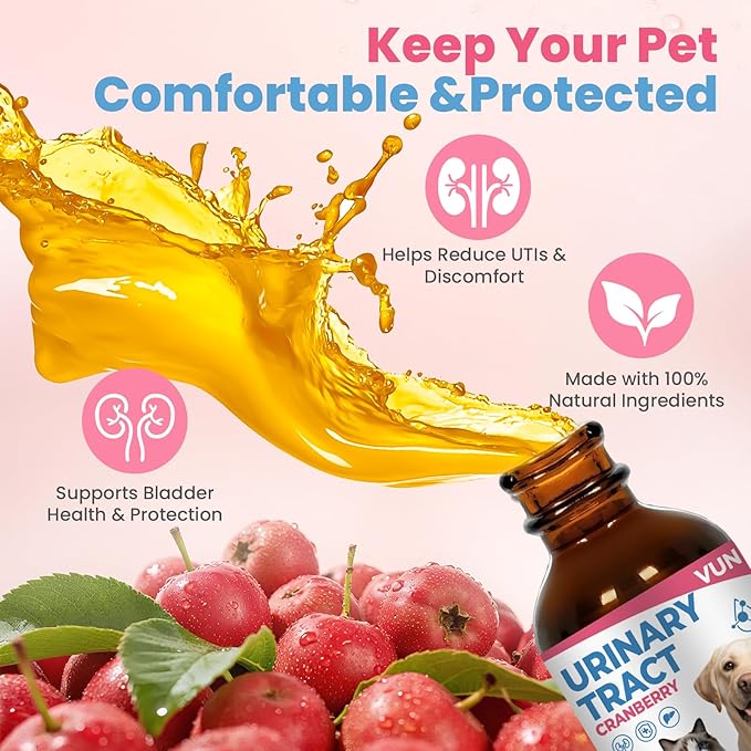 Cat UTI Treatment,Dog Urinary Tract Infection Drops, Renal Health for Cats Pets - Kidney Support,Bladder Control for Dogs Incontinence - Cat UTI Remedy Cranberry & D-Mannose (1 Pack)