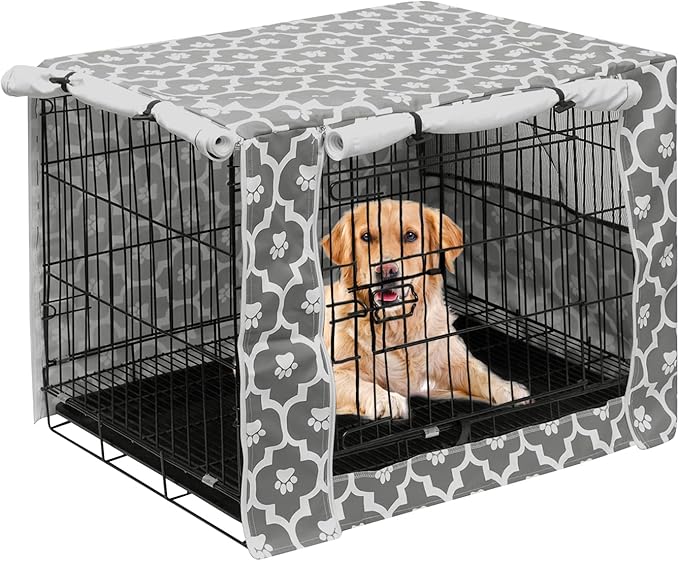 Pethiy Dog Crate Cover Durable Polyester Pet Kennel Cover Universal Fit for Wire Dog Crate - Fits Most 42 inch Dog Crates - Cover only-Gray Soles-42
