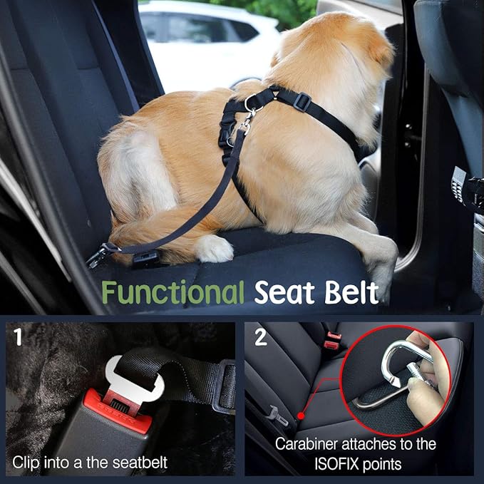 VavoPaw Dog Seat Belt, Safety Vest Dog Car Harness with Adjustable Buckle Dogs Seat-Belt for Vehicle Nylon Pet Safety Seats Belts Heavy Duty(L, Purple)
