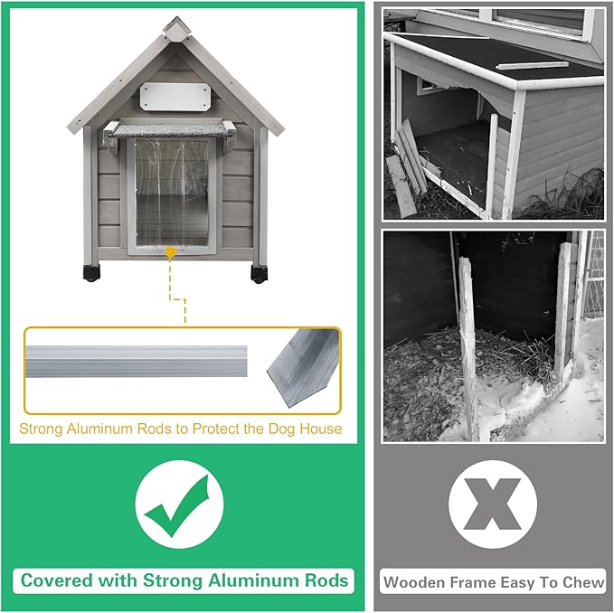 PetsCosset 20.5" L Outdoor Dog House with Waterproof Asphalt Roof for Small to Medium Dogs,Large Wooden Indoor Dog Kennel with Anti-Chewing Metal,Oxford Cloth Window,Durable Doghouse for 1-2 Dogs