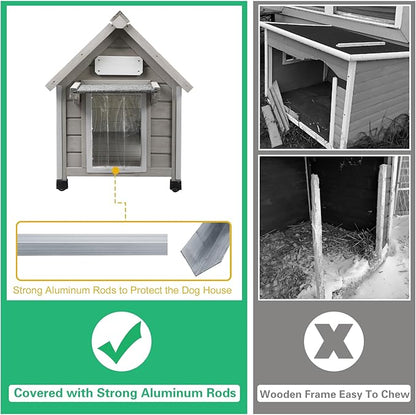 PetsCosset 20.5" L Outdoor Dog House with Waterproof Asphalt Roof for Small to Medium Dogs,Large Wooden Indoor Dog Kennel with Anti-Chewing Metal,Oxford Cloth Window,Durable Doghouse for 1-2 Dogs