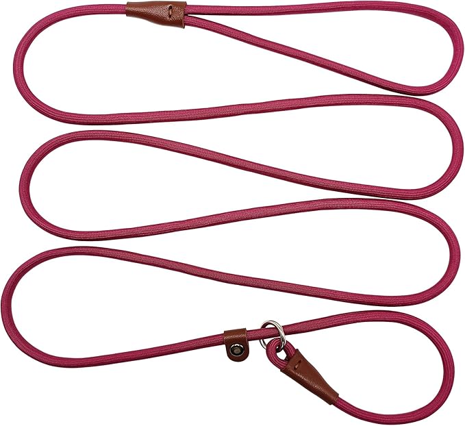BTINESFUL 7FT Slip Lead Dog Leash, 1/4inch Lightweight Nylon Rope Leash, No-Pull Training Lead for Small Medium Dogs, Wine red