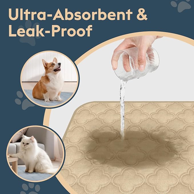FunFurry Washable Pee Pads for Dogs - 2 Pack Reusable Puppy Pads，Waterproof Training Pads，Guinea Pig Cage Liner, Puppy Pee Pads with Non-Slip Backing (Cream, 36" X 48" - 2 Pack)