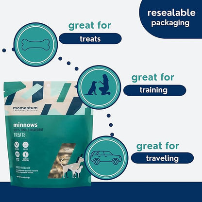 Momentum Carnivore Nutrition Freeze-Dried Minnows Dog Treats & Cat Treats – Single-Ingredient, High-Protein, Grain-Free, Natural Whole-Fish Treat – Made in USA – 2 oz Bag
