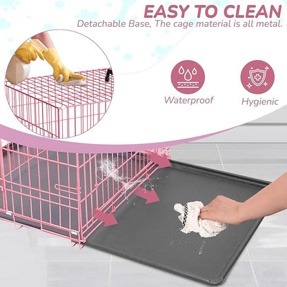 48 Inch Dog Crate Dog Kennels Folding Mental Wire Crates Dog Crates for Large Dogs Cage Outdoor Indoor Pet XL Dog Crate with Double-Door,Divider Panel, Removable Tray,Pink