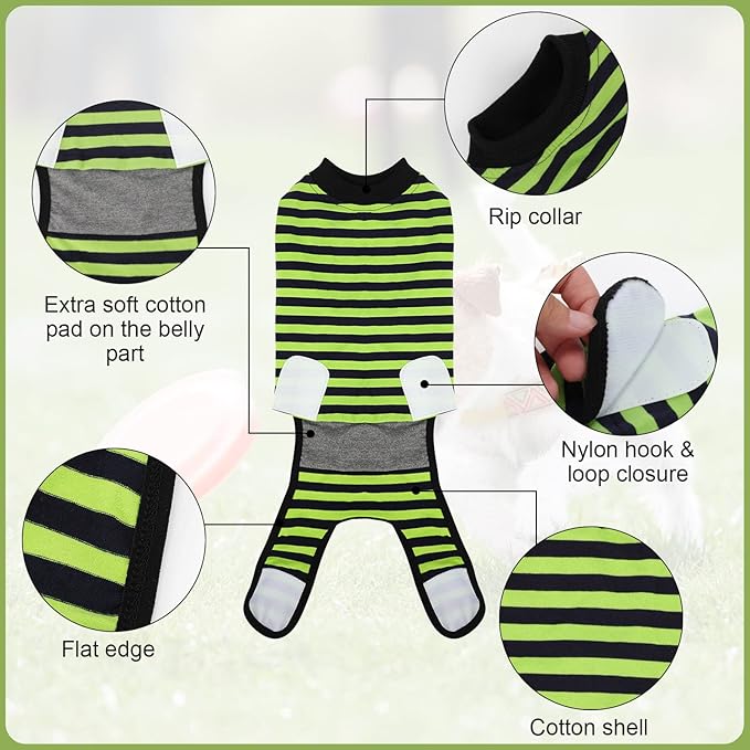 2 Packs Breathable Cotton Dog Recovery Suit for After Neuter Spay Abdominal Wounds Protector, Professional Anti-Licking Onesies for Male Female Pets Surgery Bandages, L Blue & Green Stripes