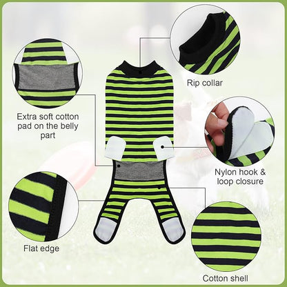 2 Packs Breathable Cotton Dog Recovery Suit for After Neuter Spay Abdominal Wounds Protector, Professional Anti-Licking Onesies for Male Female Pets Surgery Bandages, L Blue & Green Stripes