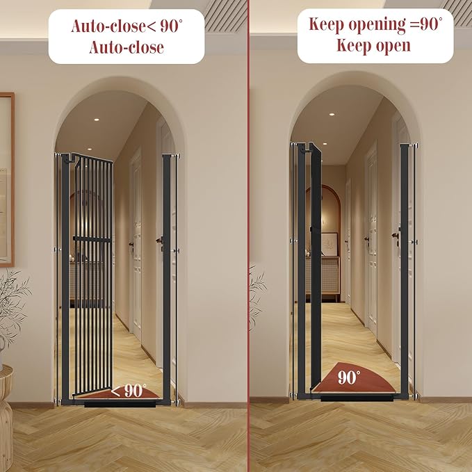 Glaf Extra Tall Pet Gate 63" Pressure Mounted Cat Door Safety Metal Cat Gate Adjustable Width Dog Door Auto-Close Dog Gate for Doorways, Stairs, Kitchen, Hallway (Black, 29.92-33.46")
