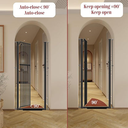 Glaf Extra Tall Pet Gate 63" Pressure Mounted Cat Door Safety Metal Cat Gate Adjustable Width Dog Door Auto-Close Dog Gate for Doorways, Stairs, Kitchen, Hallway (Black, 29.92-33.46")