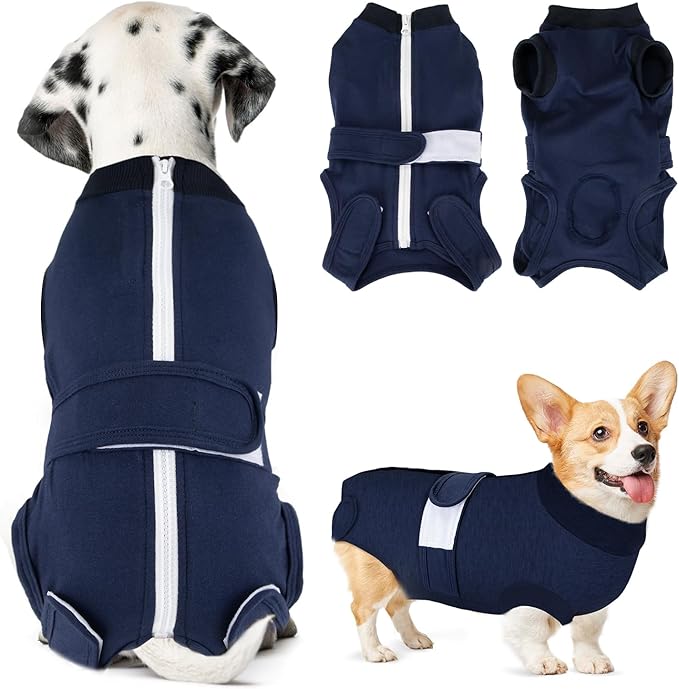 Lukovee Recovery Suit for Dogs, Zipper On Recovery Suit for Female Male Dog, Onesie Abdominal Wounds Cone E-Collar Alternative Prevent Licking Spay Recovery Suit (XL, DBL)
