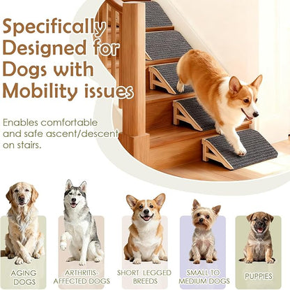 1-Pack Dog Stairs Ramp for Small & Aged Dogs - Wooden Anti-Slip Pet Steps, Low-Angled Dog Assist Ramp for Indoor & Outdoor, Slant Board Calf Stretcher & Office Footrest, Patio/Home/Office 3-in-1 Use