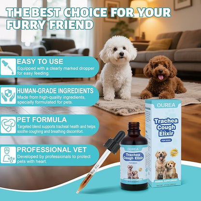 Collapsed Trachea Treatment for Dogs, Trachea Cough Elixir, Dog Kennel Cough Relief, Herbal Supplements Promote Smooth Breathing for Dogs, Easy to Administer (2 FL OZ)