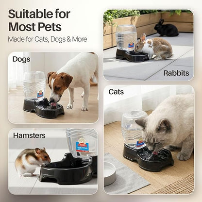 Flexzion Automatic Gravity Pet Waterer for Cat & Dog - Non-Skid & Easy-Clean Auto Replenish Water Dispenser Drinking Bowl (1/4 Gallon/ 900ml), Black