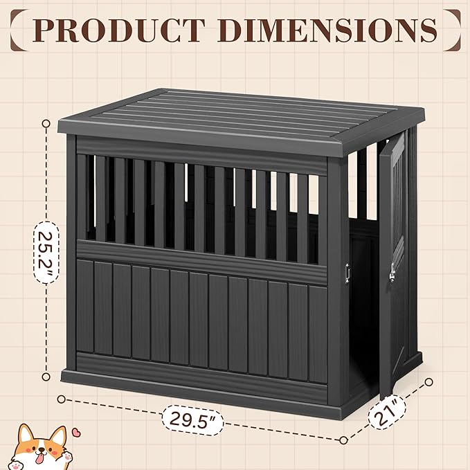 Fancyango 30-Inch Heavy Duty Dog Crate Furniture Lockable Indoor Outdoor Kennel & End Table for Small/Medium Dogs Decorative Plastic Pet Cage in Black