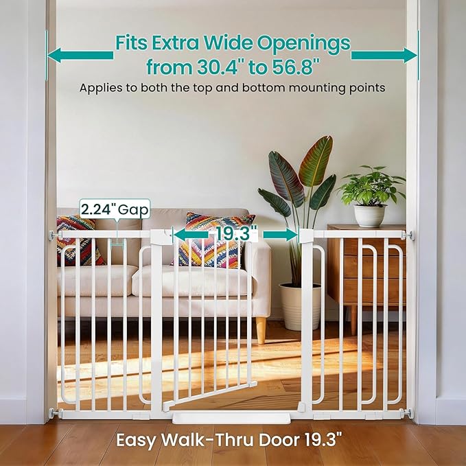 Cumbor 2-Pack Baby & Dog Gates Bundle, 29.7-48" & 30.4-56.8" Extra Wide Safety Gates for Stairs Doorways Hallways, Dual Lock Auto Close Easy Install Pet Gate, White