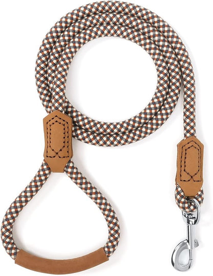 Mile High Life | Premium Leather Dog Leash | Strong Rope Leash | Leather Handle | Zinc Alloy Strong Clasp | Small Medium Large Dogs | 4/5/6 Feet(Brown, 72 Inch (Pack of 1))