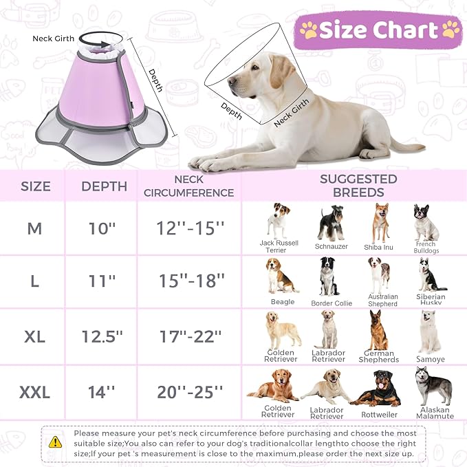 Soft Dog Cone Collar After Surgery Recovery,Adjustable E-Collar with Removable Shield,Lightweight,Breathable Anti-Licking Protective Cone for Large,Medium,Small Pets (Rose Pink, L (Neck:15.5''-19''))