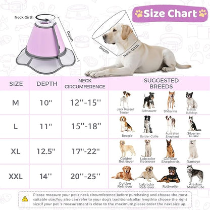 Soft Dog Cone Collar After Surgery Recovery,Adjustable E-Collar with Removable Shield,Lightweight,Breathable Anti-Licking Protective Cone for Large,Medium,Small Pets (Rose Pink, M (Neck:12''-15''))