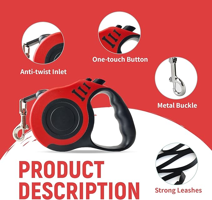 Retractable Dog Leash Automatic Telescopic Tractor Dog Tape, Pet Tape 10/16 FT Durable and Convenient, with Folding Bowl, Dispenser, Rubbish Bags, Suitable for Small and Medium Dogs