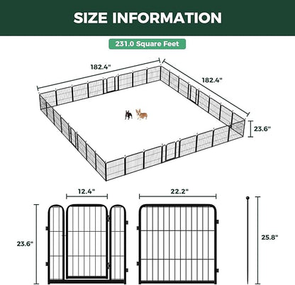 FXW Rollick Unleashed Dog Playpen for Indoor, Yard, RV Camping, 24 inch 32 Panels for Small and Puppy Dogs, Black│Patented