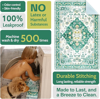 Washable Pee Pads for Dogs 2 Pack Reusable Puppy Training Pads 24"x18" Super Absorbent Waterproof Dog Training Pads, Non-Slip Potty Pads Whelping Pads Litter Mat Pet Supplies - Green Medallion