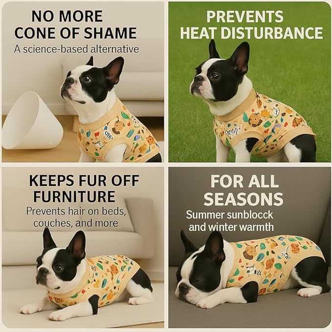 PetWarm Dog Neuter Recovery Suit Male, Substitute E-Collar Cone Prevent Licking Onesies for Dogs, Dog Surgery Recovery Suit, Female Male Onesie for Dogs Spay Neuter, Zoo Pattern, Yellow, XS