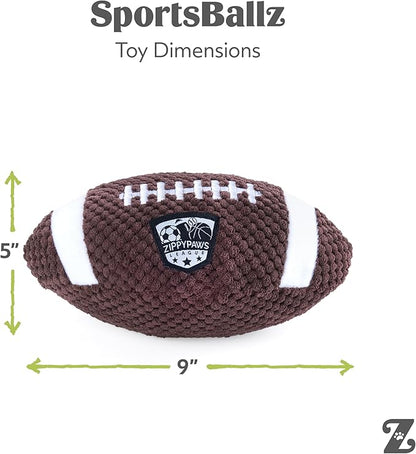 ZippyPaws SportsBallz - Dog Squeaky Toys to Keep Them Busy, Funny Plush for Small, Medium, & Large Dogs, Cute Stuffed Puppy Toy, Pet Products, Gift for All Breeds, Interactive Squeaker - Football