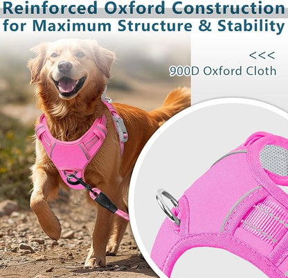 BARKBAY Dog Harness No Pull Oxford with ID Tag Pocket - Heavy Duty, Reflective, Easy Control for Large Dogs(Pink Oxford,L)