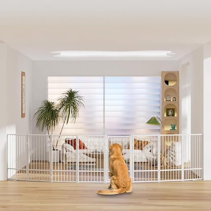 SNUOWU Full Metal Freestanding Dog Gate with Door, 36''Height Foldable Pet Dog Fence for Indoor & Outdoor, 8 Panels Extra Wide Free Standing TallDog Gates for Doorways,House,Stairs,Porch,Deck,Yard