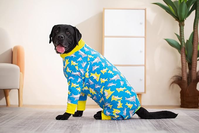 Dog Pajamas Jumpsuit for Medium Large Dogs,Lightweight Dog Pjs Clothes Apparel Onesies,Shirt for Large Size Dogs After Surgery, Full Belly (28 (Chest 26.77 in | Backlength 18.11), Blue Dinosaur)