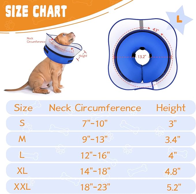 Elevated Inflatable Dog Cone Collar Alternative After Surgery, Dog Donut Collar, Soft Pet Cone to Stop Licking for Small Medium Large Dogs