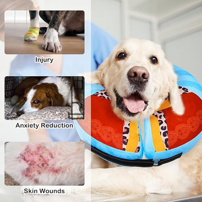 SCENEREAL Dog Cone Alternative After Surgery Donut Collar, Soft Pet Recovery Pillow Collar for Medium Large Dogs, Inflatable Adjustable Neck Collars to Prevent Licking, King Print E-Collars XL