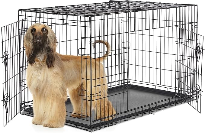 Dog Crate, 48 Inch Extra Large Double Door Portable Dog Cage, Metal Wire Pet Kennel with Secure Lock, Leak-Proof Pan Tray, Foldable Design for Dogs Pets Indoor Training and Outdoor Trave