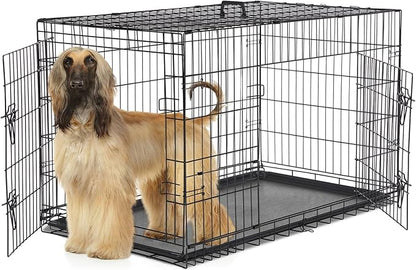 Dog Crate, 48 Inch Extra Large Double Door Portable Dog Cage, Metal Wire Pet Kennel with Secure Lock, Leak-Proof Pan Tray, Foldable Design for Dogs Pets Indoor Training and Outdoor Trave