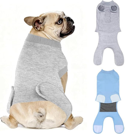 2 Packs Breathable Cotton Dog Recovery Suit for After Neuter Spay Abdominal Wounds Protector, Professional Anti-Licking Onesies for Male Female Pets Surgery Bandages, S Grey Blue Pure