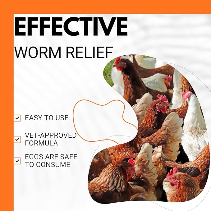 Chicken Dewormer Liquid for Poultry, Deworming Support for Backyard Chickens, Hens & Roosters, 50 mL